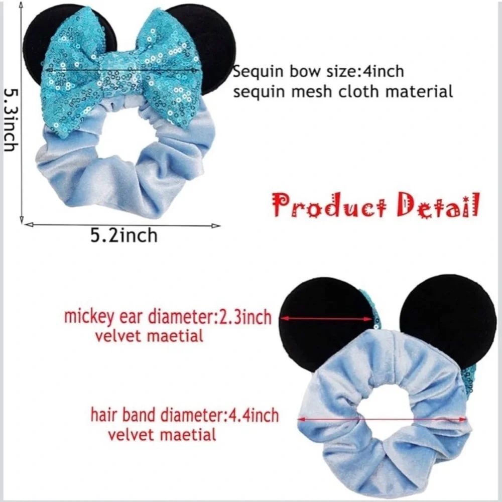 DISNEY Princess' Mickey Ears Hair Scrunchies Set of 6 - SEQUIN and VELVET